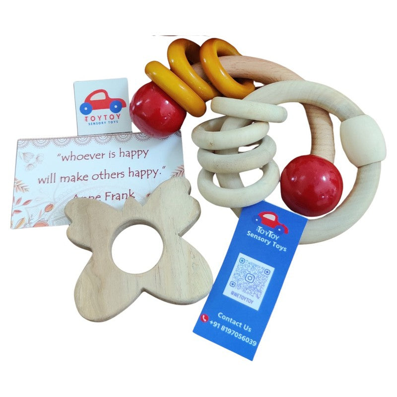 Tiny Teeth Wooden Gift Hamper - Teething Rings & Rattles (3-12 Months)