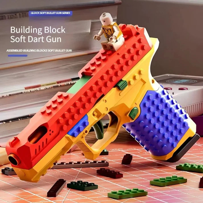 Kidology Building Block Shell-Ejecting Soft Bullet Toy Blaster | Pretend Play Toy