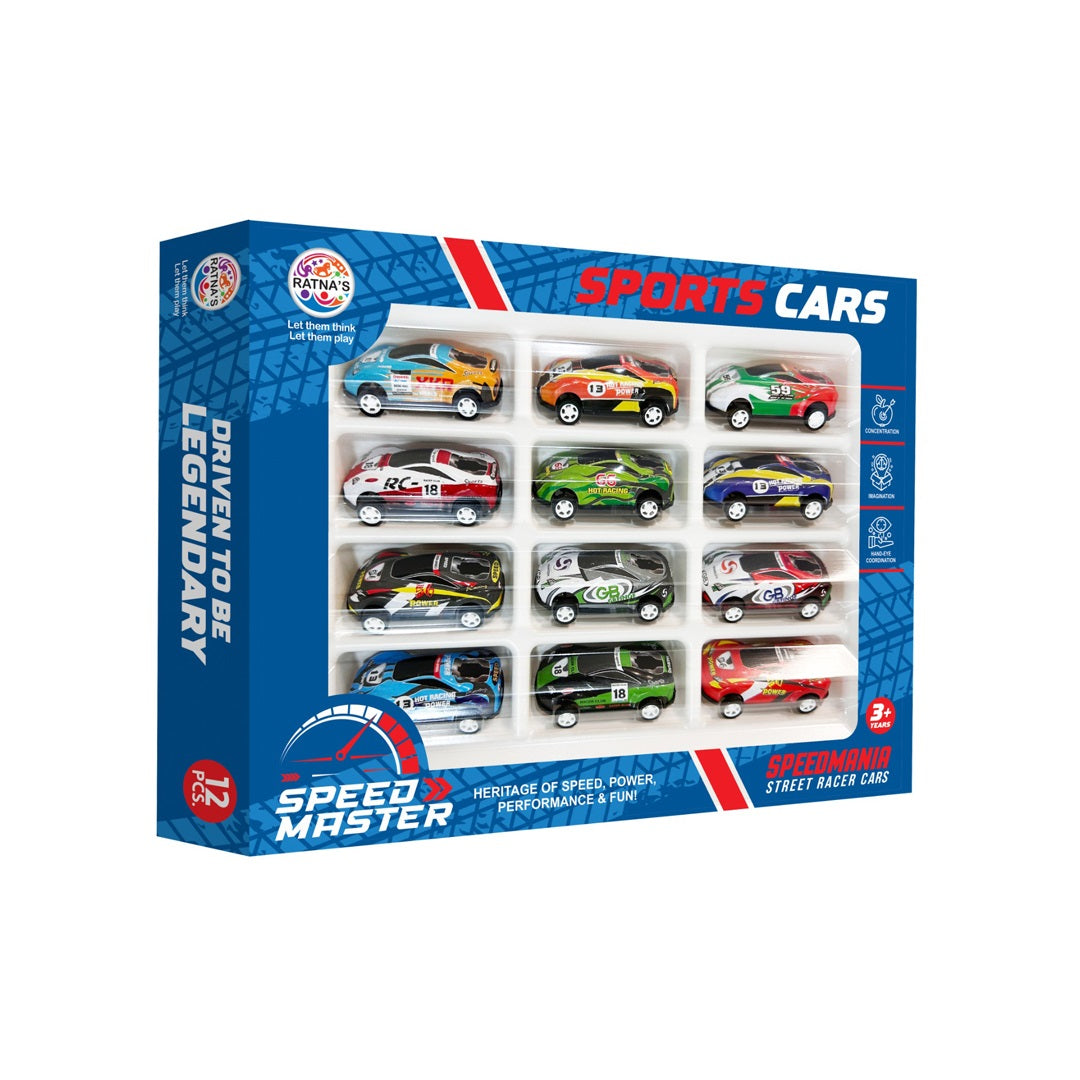 Ratna's Pack of 12 Pull Back Miniature Sports Cars Speed Master