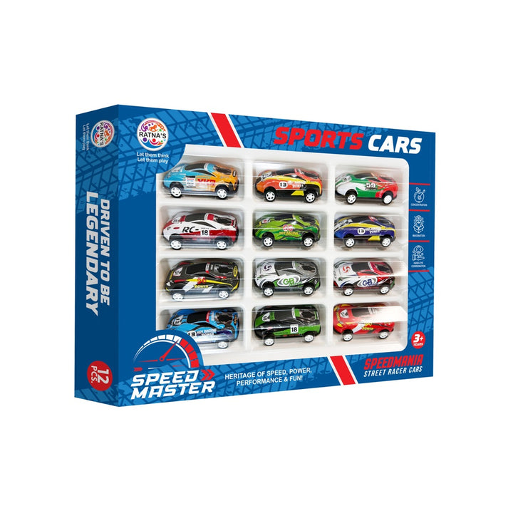 Ratna's Pack of 12 Pull Back Miniature Sports Cars Speed Master