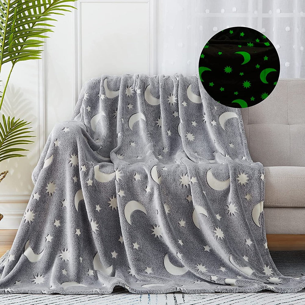 Moon and Stars Luminous Throw Grow in Dark Blanket