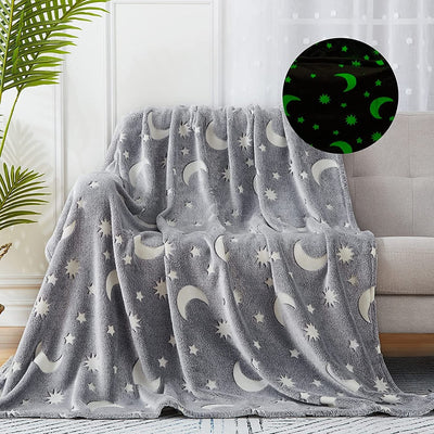 Moon and Stars Luminous Throw Grow in Dark Blanket