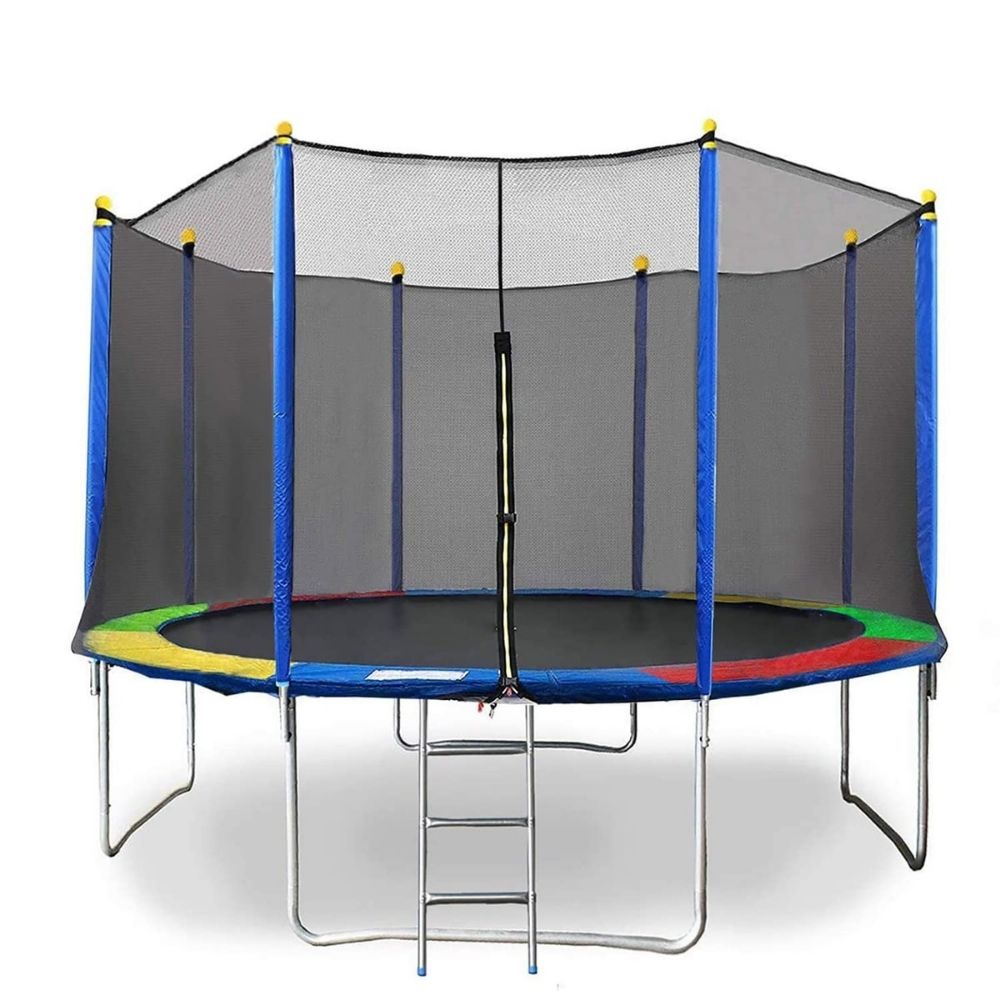 10 Feet Trampoline with Enclosure Safety Net & Jumping Pad (Rainbow Color Trampolines) - COD Not Available