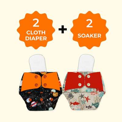 Pack -2 Regular Diaper Freesize Reusable, Waterproof & Washable Cloth Diapers (Fits babies 5-17kgs)