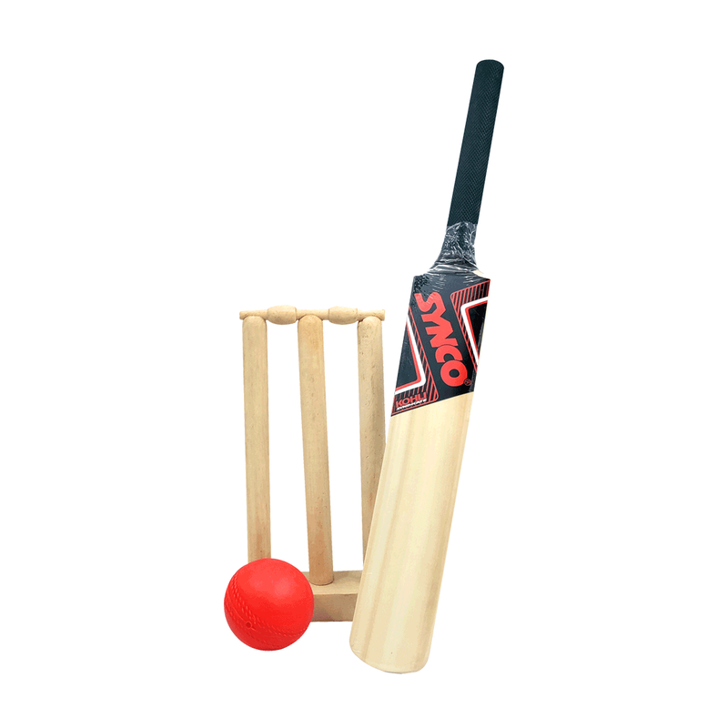 Wooden Mini Cricket Set (1 Poplar Wooden Bat, 1 Wicket with Stump and Base, 1 Plastic Ball)