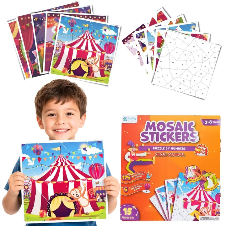 PepPlay Mosaic Sticker by Number - Circus Carnival Puzzle Kit | Boost Focus Through Sticker Art