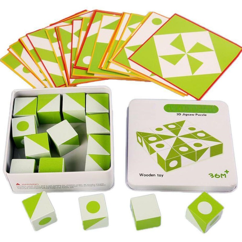 Blocks Set Wooden Block Puzzles Cubic Shape Montessori Toys (16 mini Cubes)