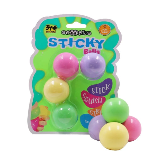 Scoobies Sticky Balls – 4 Squishy Wall-Sticking Balls in Charming Pastel Colors | Sensory & Stress Relief Toy