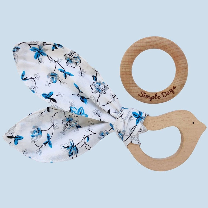 Bunny Ear Baby Teether Wooden Ring & Bird - Set of 2