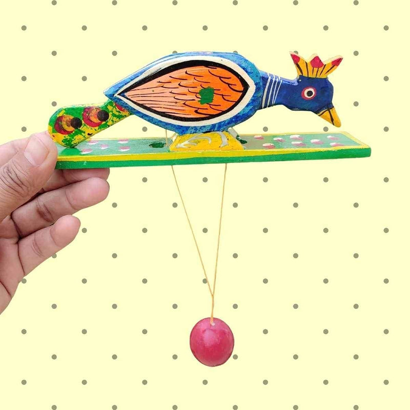 Eating Peacock (Handcrafted Wooden Mechanical Moving Toy)