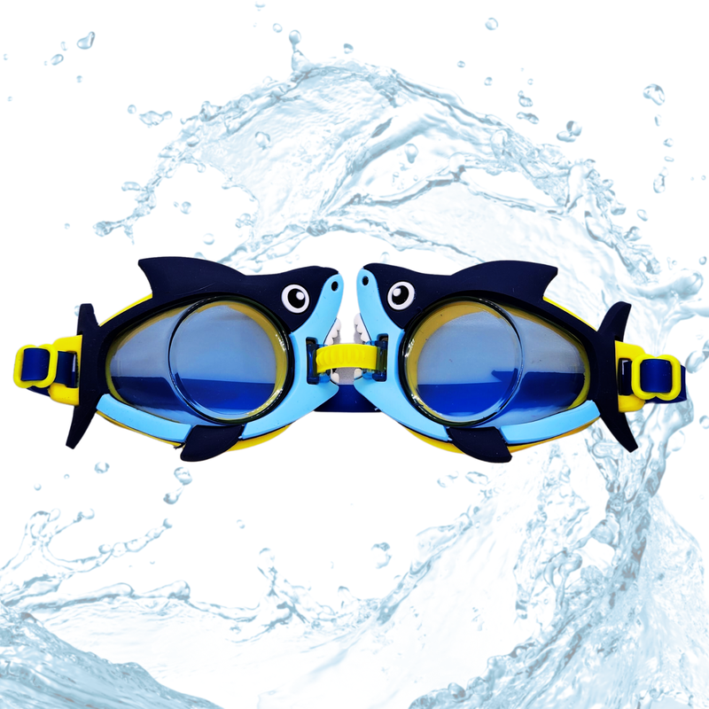 Swimming Goggles in Universal Size | Cartoon Design Anti Fog No Leak | Eyes Safety Glasses for Kids | Dark Blue Colour | Shark Fish Design