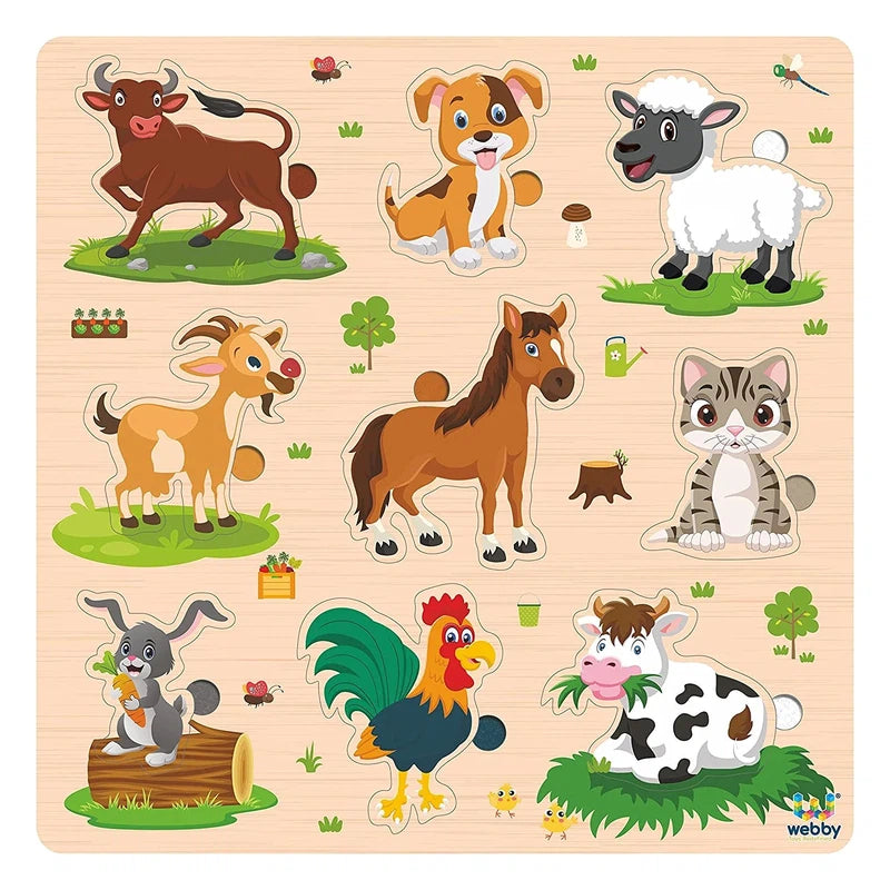 Wooden Farm Animals Montessori Educational Pre-School Puzzle Board (2-4 Years)