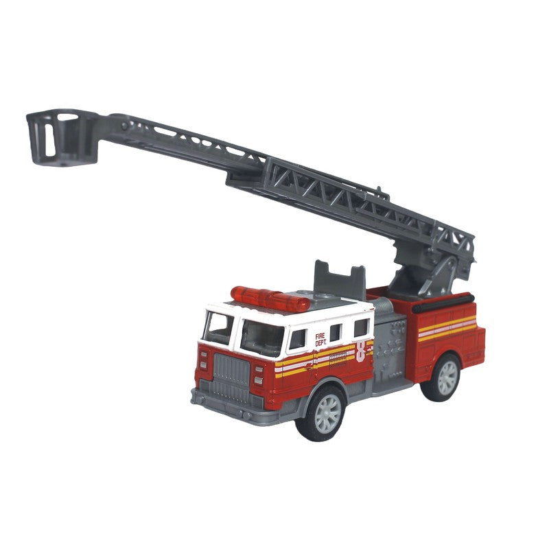 Die cast Metal Fire Brigade Truck | Stretchable Ladder & Push Back Function | Multicolour