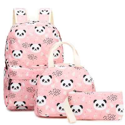 Mini Panda faces Matching Backpack with Lunch Bag & Stationery Pouch