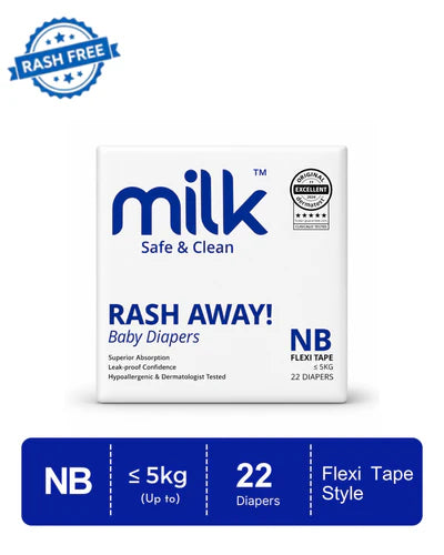 Milk Size-NB Baby Diaper Flexi Tape | 22 Pieces | 0–5 kg