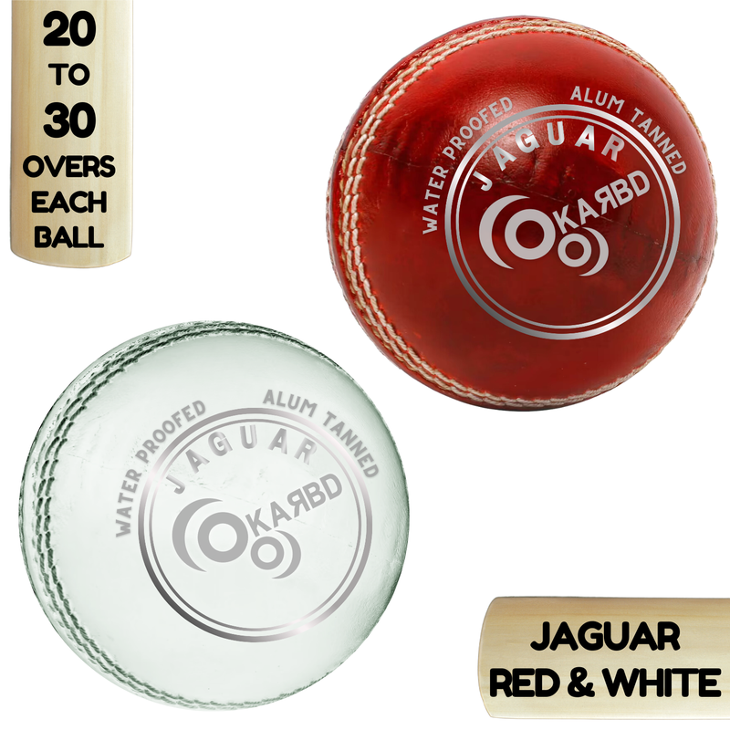 Cricket Leather Ball | 20 to 30 Overs |Jaguar Red & White | Pack of 2