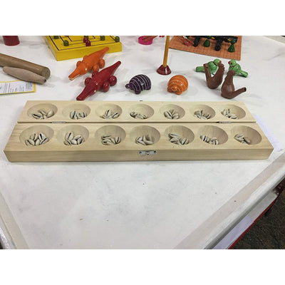 Pallanguzhi Wooden Board Game with 80 Cowrie Shells (Ali Guli Mane / Vamana Guntalu / Mancala)