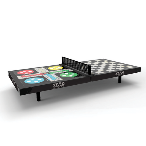 STAG ICONIC 4 in 1 Mini Table Table Tennis, Ludo, Chess & Checkers - Compact Gaming Fun (9 Years till Grown Ups)