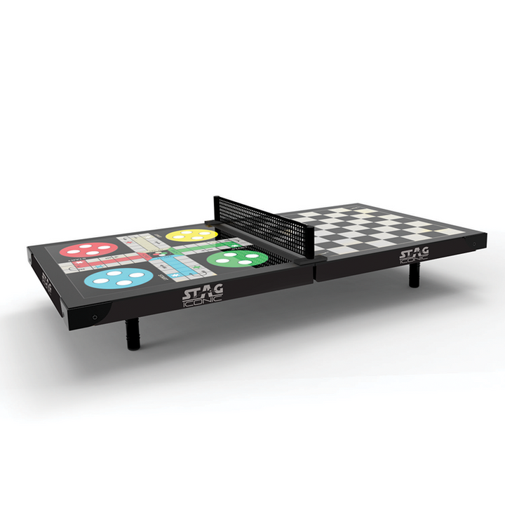 STAG ICONIC 4 in 1 Mini Table Table Tennis, Ludo, Chess & Checkers - Compact Gaming Fun (9 Years till Grown Ups)