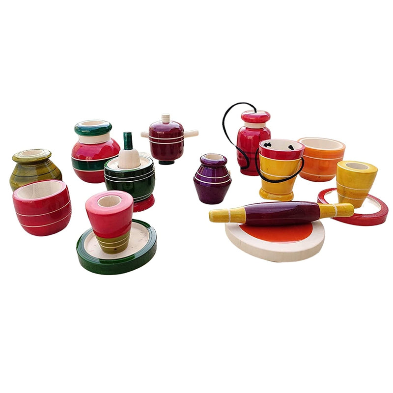 Wooden Traditional Indian Kitchen Set Toys - 16 Pieces