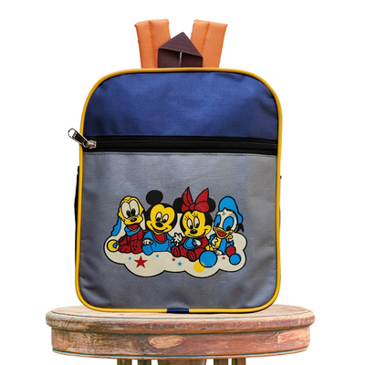 School Bag Backpack for Kids | Mickey Mouse Cartoon Design | Grey Blue - Height 12 Inches