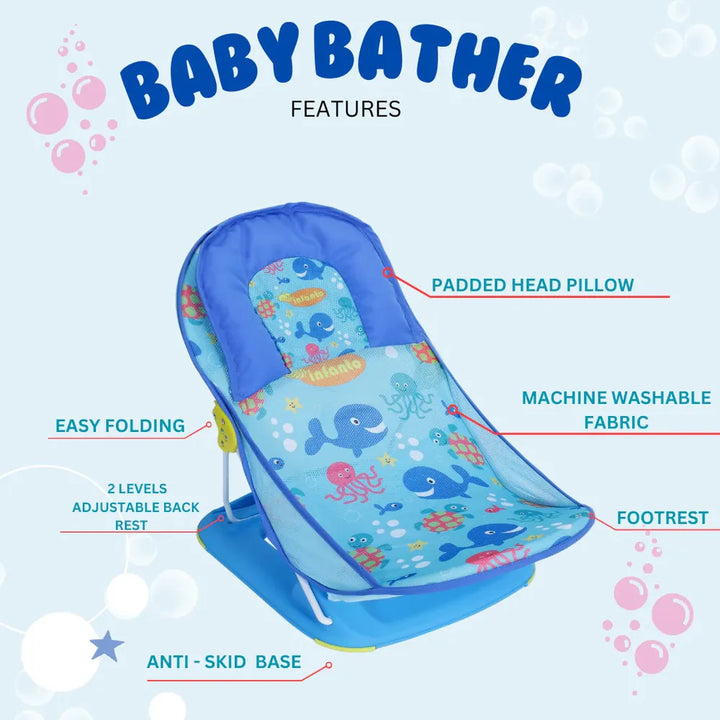 Infanto Baby Bather - Washable Mesh, Adjustable Backrest & Head Support