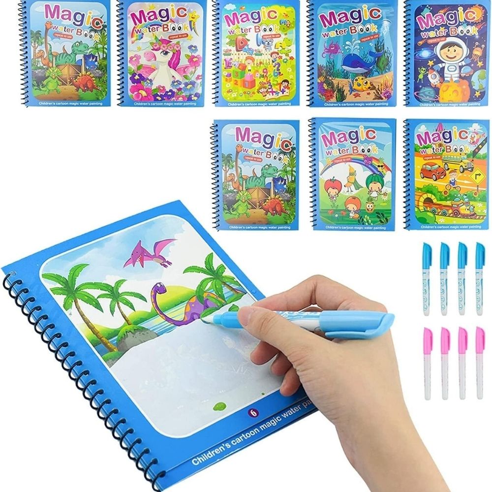 Quick Dry Re-Usable Magic Coloring Water Book Doodle with Magic Pen (Assorted Design) (Pack of 8)