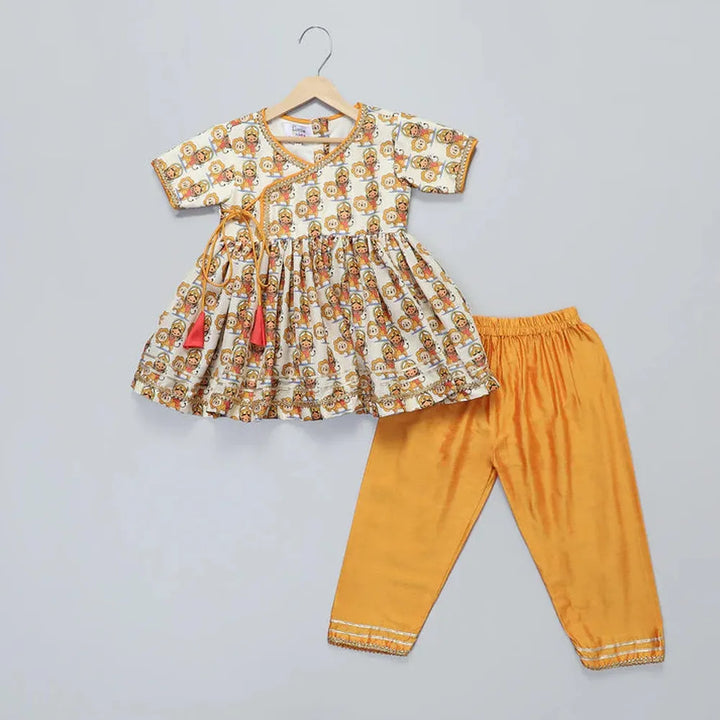 The Little Tales Durgaji Print Kurta Payjama Set (6-7 Years)