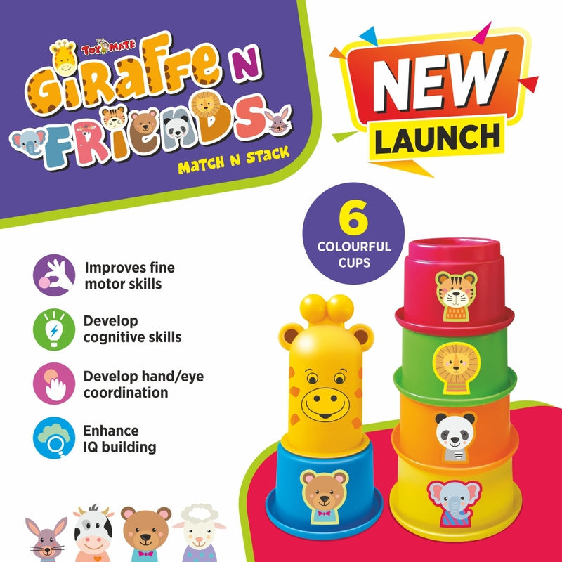 Stacking Cups with Shapes, Animals & Colors Recognition - Giraffe N Friends Game