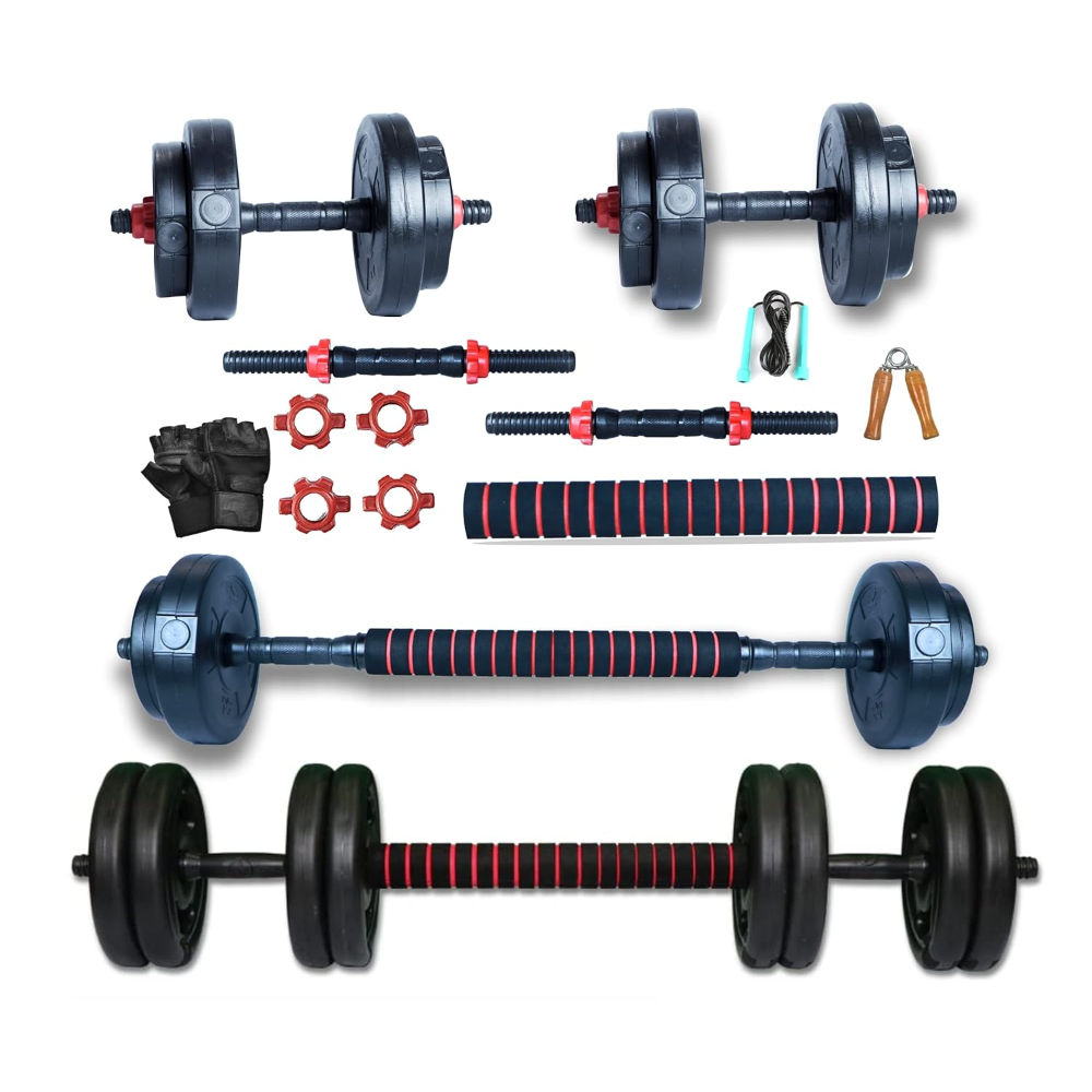 3 in 1 Gym Combo (4 PVC Weight Plate, 1 Dumbbell Rod, 1 Connecting Rod With Eva Foam)| 18+ Years