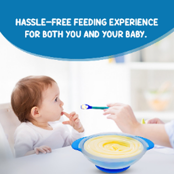 Zikku Baby Spill-Proof Silicone Suction Bowl Set with Temperature-Sensitive Spoon | Blue