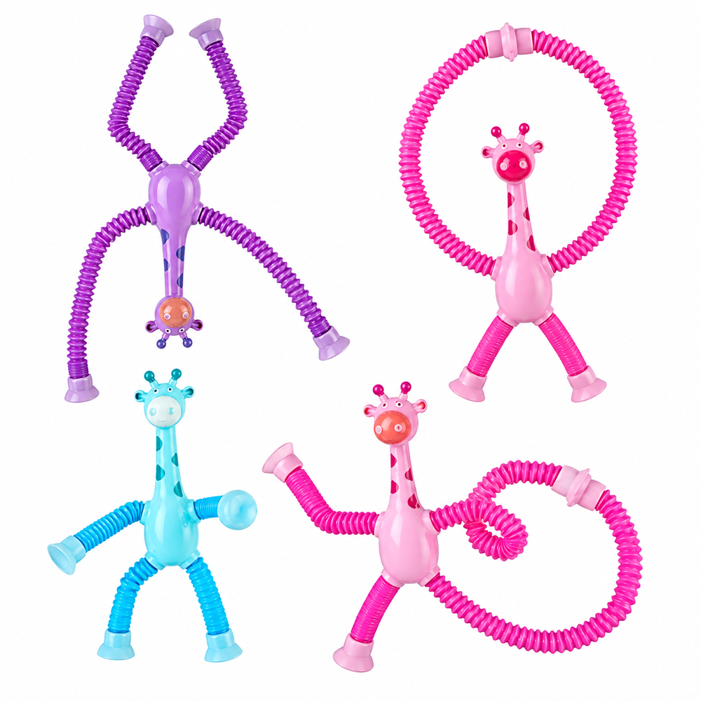 Suction Cup Giraffe Pop Tubes | Stretchable Sensory Toys for Kids | Fidget & Fine Motor Play - Pack of 2