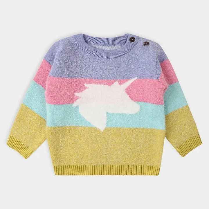 Mi Arcus Colored Stripe Pattern Sweater - Blended Jacquard Knit