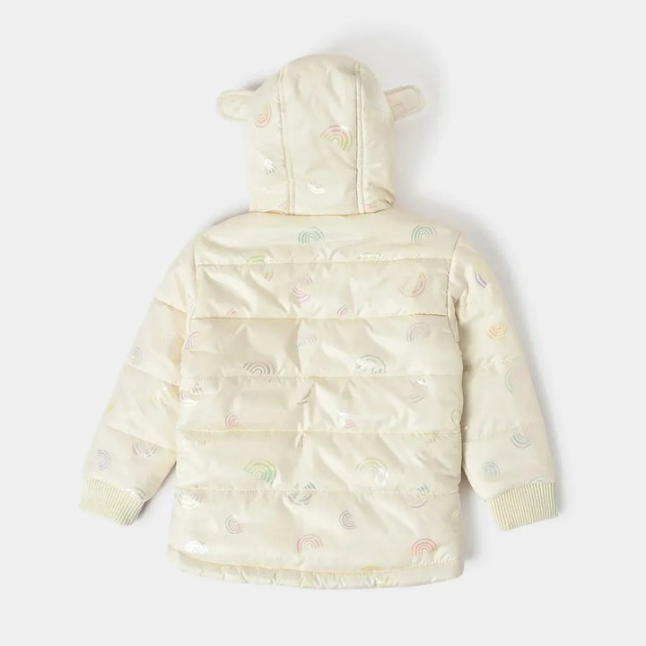 Mi Arcus White Jacket with Hood, Zip-Up Front & Ribbed Cuffs