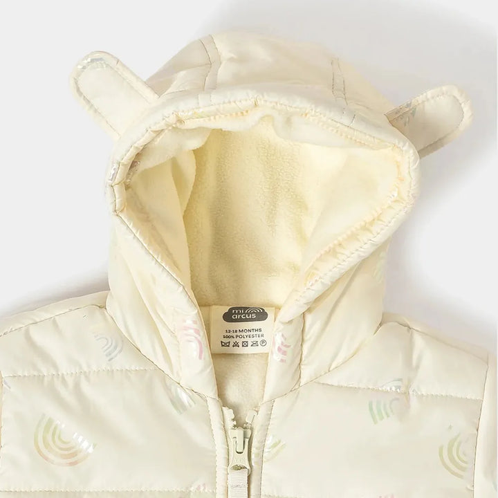 Mi Arcus White Jacket with Hood, Zip-Up Front & Ribbed Cuffs