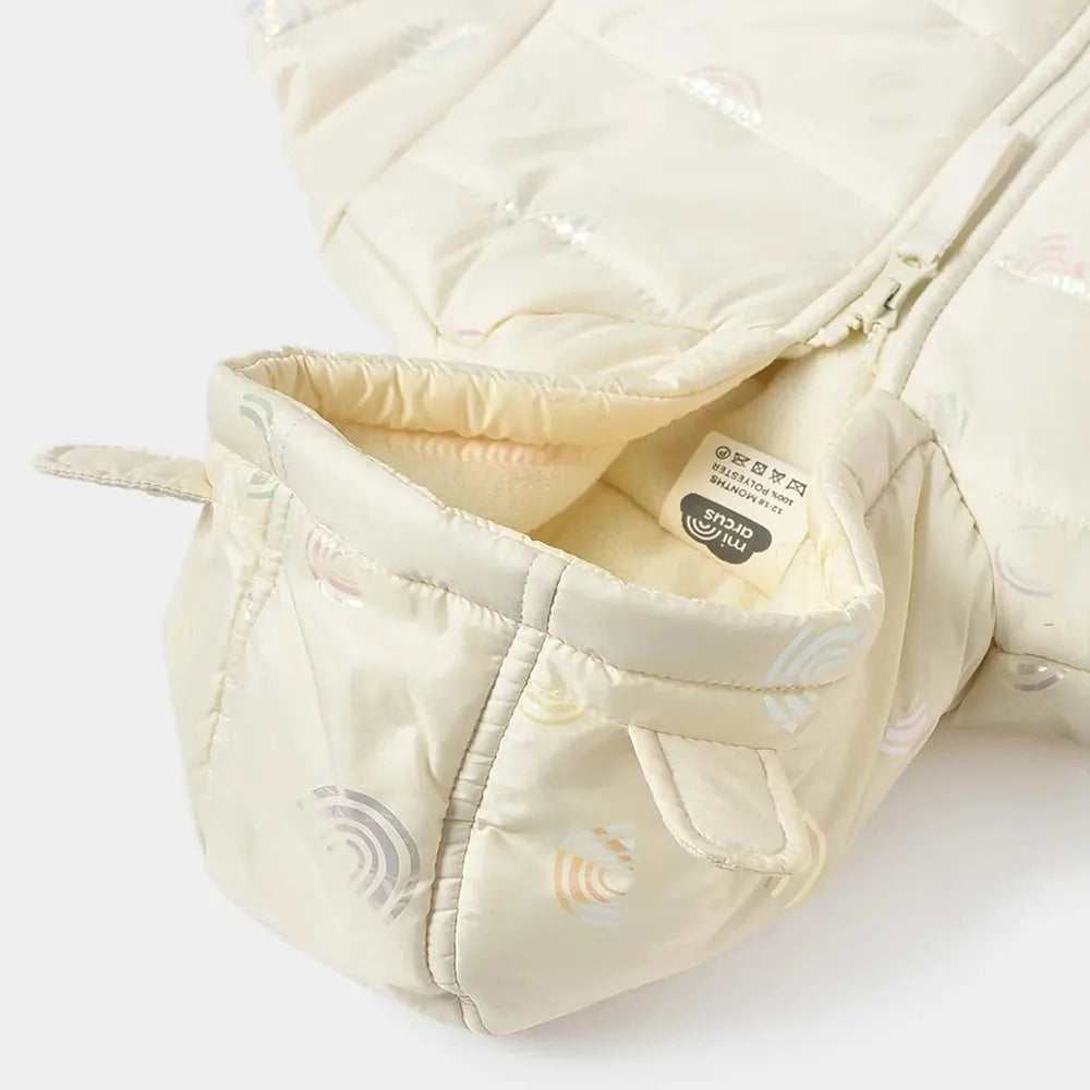Mi Arcus White Jacket with Hood, Zip-Up Front & Ribbed Cuffs