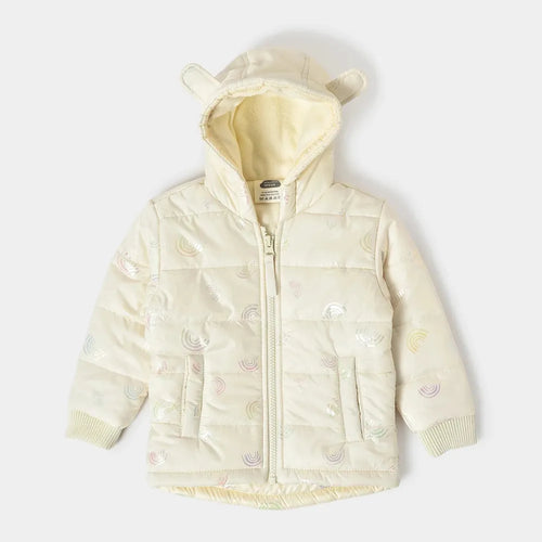 Mi Arcus White Jacket with Hood, Zip-Up Front & Ribbed Cuffs