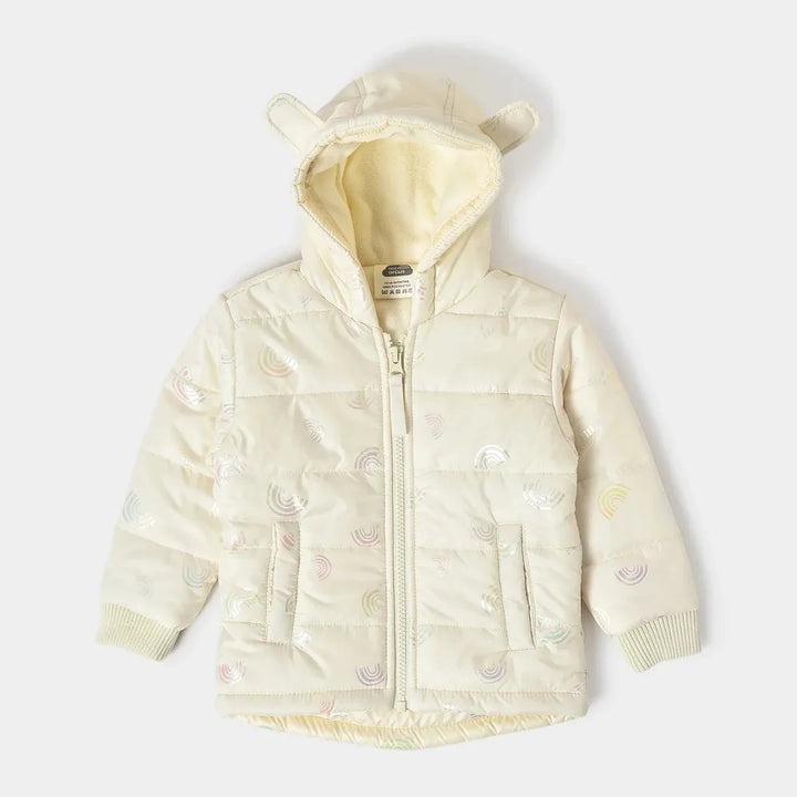 Mi Arcus White Jacket with Hood, Zip-Up Front & Ribbed Cuffs