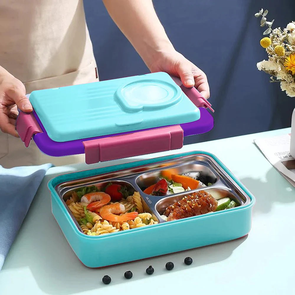 2 Decker Double Lock Stainless Steel Lunch /Tiffin Box (Blue/Purple)