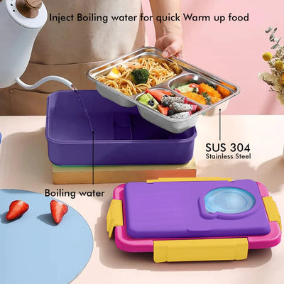 2 Decker Double Lock Stainless Steel Lunch /Tiffin Box (Purple/Pink)