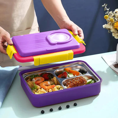 2 Decker Double Lock Stainless Steel Lunch /Tiffin Box (Purple/Pink)