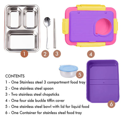 2 Decker Double Lock Stainless Steel Lunch /Tiffin Box (Purple/Pink)