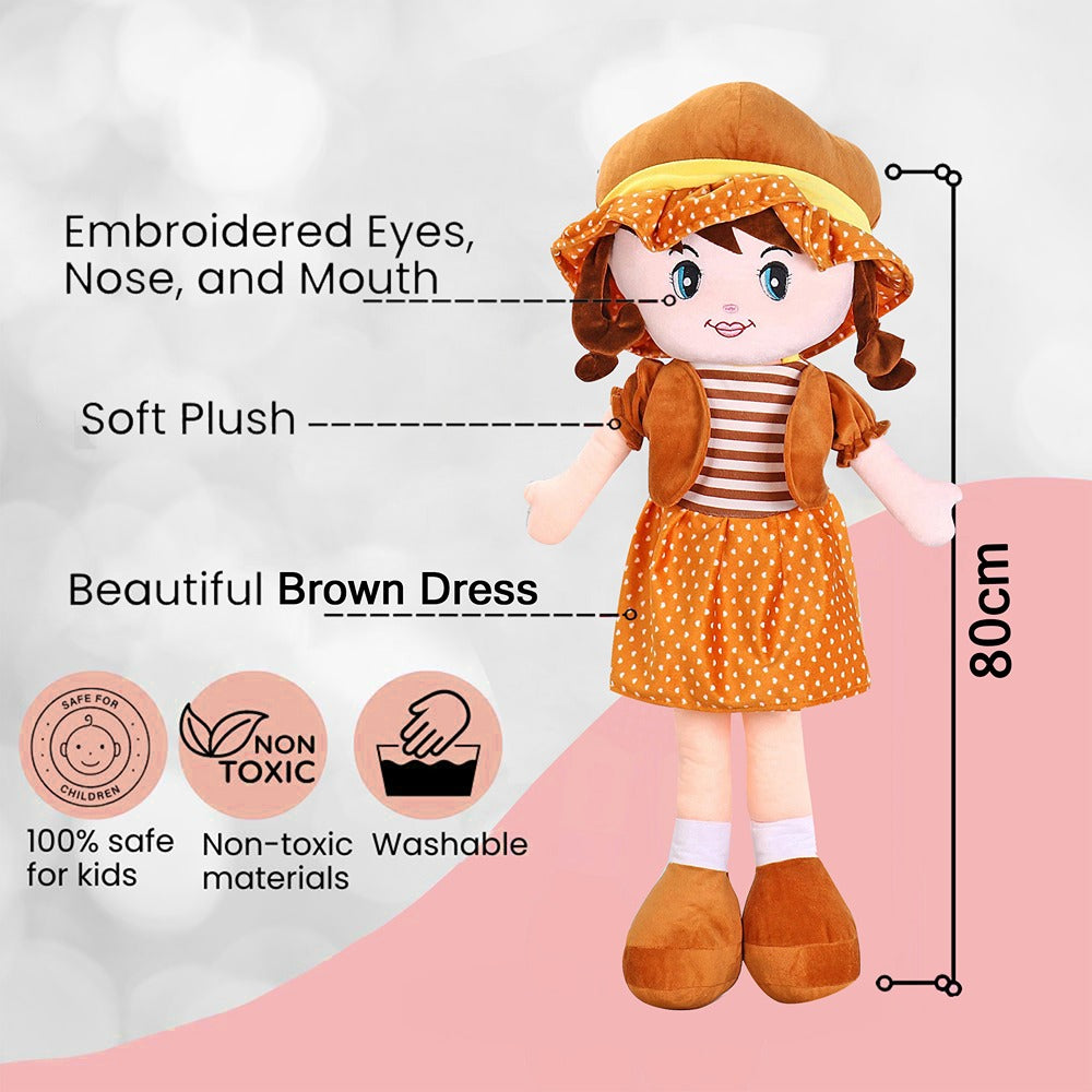 2.5 Feet Brown Super Soft Stuffed Huggable Girl Winky Doll | Washable