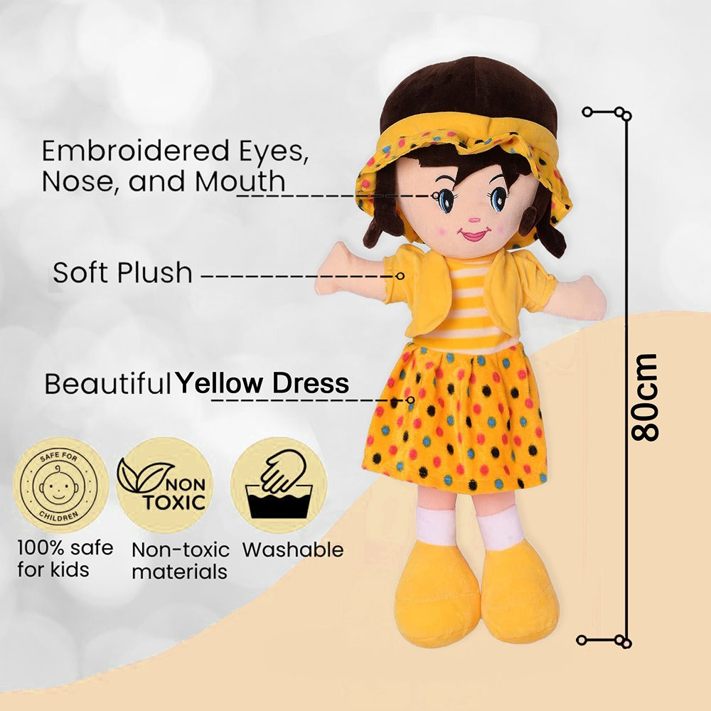 2.5 Feet Yellow Super Soft Stuffed Huggable Girl Winky Doll | Washable