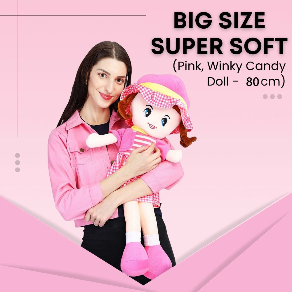 2.5 Feet Pink Super Soft Stuffed Huggable Girl Winky Doll | Washable