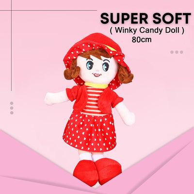 2.5 Feet Red Super Soft Stuffed Huggable Girl Winky Doll | Washable