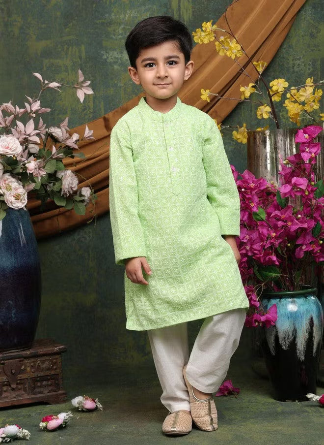 Saka Designs Boys Floral Embroidered Sequinned Kurta with Pyjama