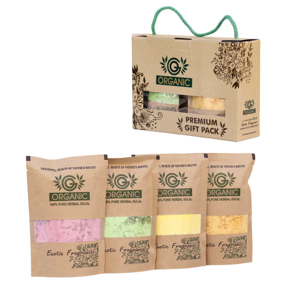 Pack of 4 Organic Herbal Gulal Premium Gift Pack (50g Each)