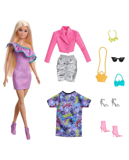 Mattel Original Licensed Barbie Style Doll | Party Fashion Refresh Set with Doll Clothes & Accessories