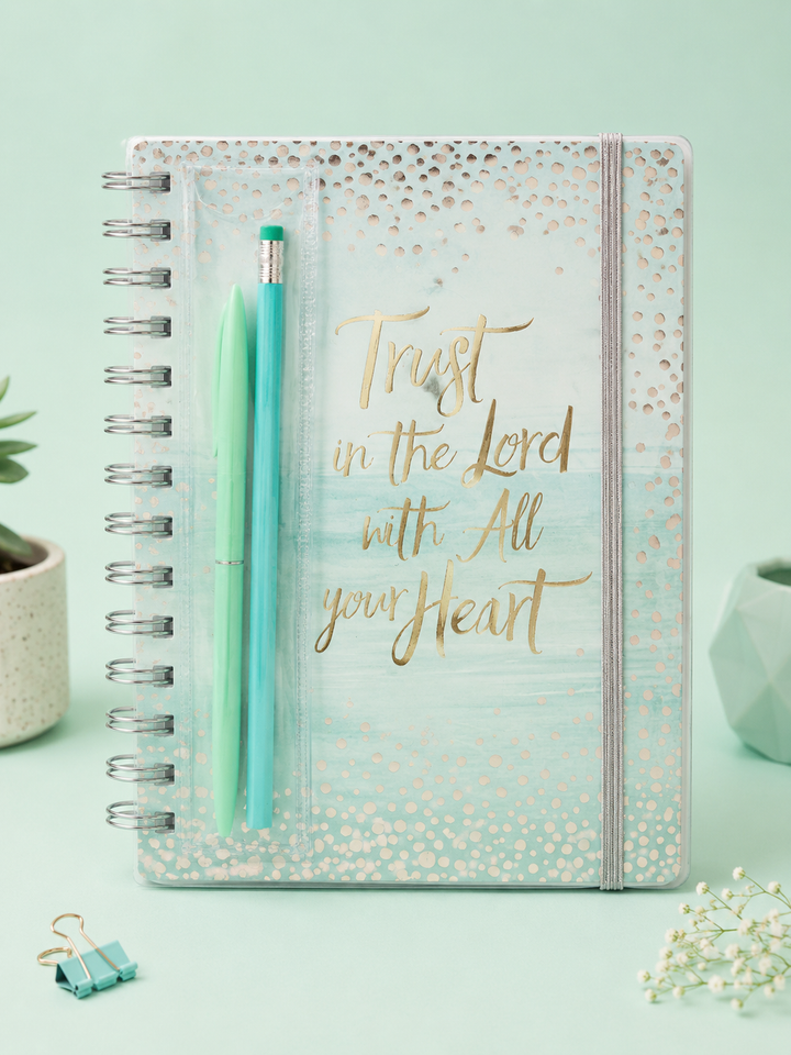 Mint Green Inspirational A5 Spiral Notebook Set | "Trust in the Lord with All Your Heart" Journal with Pen & Mechanical Pencil